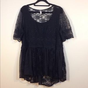 Free People Black Lace Asymmetrical Blouse Large